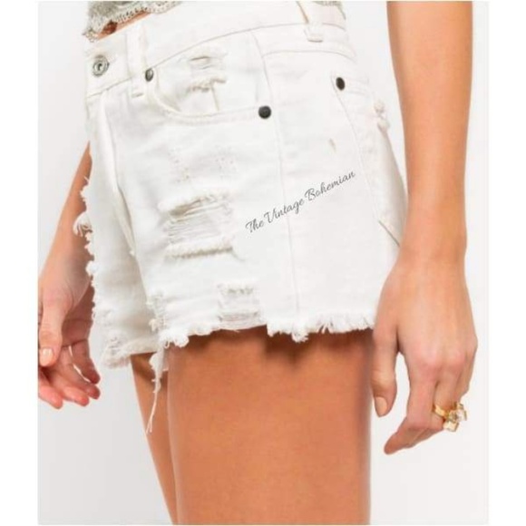 NWT Distressed Denim Shorts | White - Picture 2 of 4
